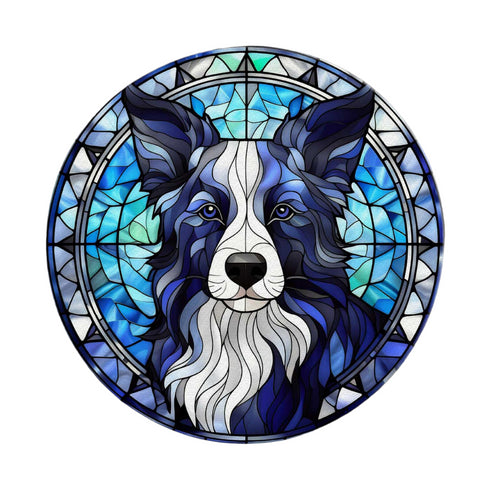 Border Collie Long Haired Circular Glass Suncatcher Worktop Saver